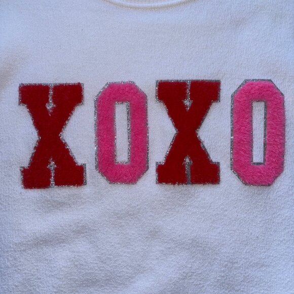 Pacific & Co White Crewneck Sweatshirt w/ Red & Pink Chenille Letters Unisex XL - Picture 3 of 6